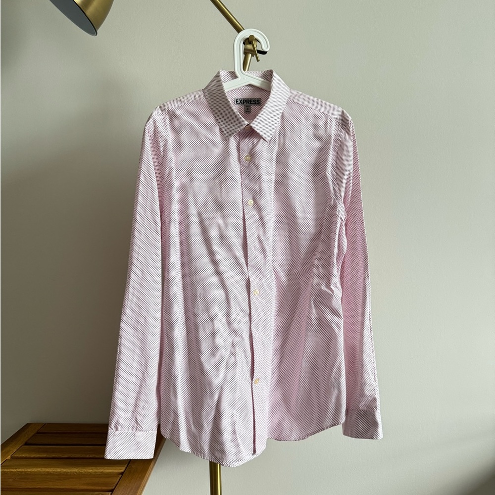 EXPRESS - White & Pink Dots Dress Shirt - Men’s Medium